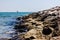 particular of beach with rocks in summer