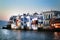 Particular night view of Little Venice in Mykonos, Cyclades