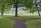 Parting of the ways in the middle of nature, green field and trees