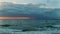 Partly dark cloudy. Rain. Bad weather. It`s going to rain. Panoramic view from the shore to the sea