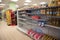 Partly empty shelves in supermarket