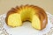Partly sliced ring-shaped sponge cake