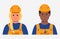 Partners Of Builders, Woman And Man Professional Workers In Uniform Flat Style Vector Illustration