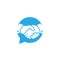 Partnership discussion logo design. Handshake isolated on bubble chat illustration