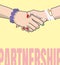 Partnership. Female handshake. Vector hands with bracelets and painted nails