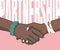 Partnership. Female handshake. Vector hands with bracelets and painted nails