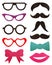Party accessories, eyeglasses, mustache, isolated on white