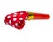 Party blowout noisemaker red color dots horn isolated on the white background