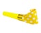 Party blowout noisemaker yellow color dots horn isolated on the white background