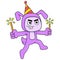 Party bunny holding fireworks welcoming new year, doodle icon image kawaii