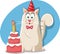 Party Cat with Birthday Red Velvet Cake Cartoon