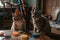 Party cats: cats with party hats celebrating birthday. Generative AI