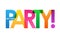 PARTY! colorful overlapping letters banner