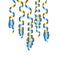 Party decorations blue and golden streamers or curling party ribbons. Vector illustration