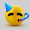 Party face emoji - yellow face with a party hat blowing and party horn