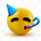 Party face emoji - yellow face with a party hat blowing and party horn.