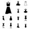 Party Fashion Dress Icon or Silhouette with Clothes Hanger Isolated