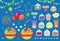 Party Fireworks Candy Pop Corn and Balloon Vector Illustration