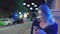 Party girl selfie smartphone night city lights