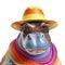 Party hippo wearing colorful rainbow summer hat and sunglasses isolated over white background. Created with generative Ai