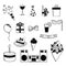 Party icons. Events birthday celebrating symbols sweets hat salute cakes drinks vector doodle collection