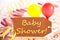 Party Label, Balloon, Streamer, Text Baby Shower