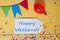 Party Label, Confetti, Balloon, Text Happy Weekend