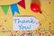 Party Label, Confetti, Balloon, Text Thank You