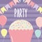 Party letterig with cupcake and garlands
