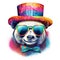 Party panda wearing bright and colorful hat and stylish sunglasses isolated over white background. Created with generative Ai