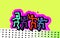 Party people, dynamic background. Large group of man flat, cartoon characters having fun. Crowd of young people dancing, club