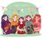 party pets, young women with cats animals cartoon