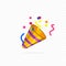 Party popper icon. Confetti icon. Vector. Exploding party popper with confetti, bright cartoon birthday cracker. Flapper for