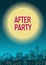 After party poster card , cityscape street view panorama with ferris wheel and lights windows wallpaper background , vertical blue