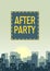 After party poster card , cityscape street view panorama with ferris wheel and lights windows wallpaper background , vertical blue