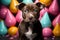 Party-Ready Pitbull Puppy: Dapper Attire and Playful Charm on Pastel Canvas