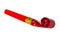 Party red foil whistle or noise maker horn rolled isolated on the white