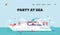 Party at Sea Landing Page Template. Young People Relax on Luxury Yacht at Ocean. Happy Characters Rest on Ship in Sea