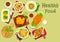 Party snack and salad dishes icon for menu design