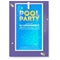 Party in swimming pool. Poster with advertising message and text design. Top view on pool with blue water, deck chairs