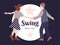 Party Swing Young couple dancing swing, rock or lindy hop. Retro in flat style hand drawn. Disc cover, social network, dance