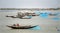 Pashur River near Mongla in Bangladesh. Fishing boats with nets on the river between the Sundarban Forest and Khulna