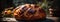 Paska Easter Bread On Stone Rustic Pub Ukrainian Dishes Wide Panoramic. Generative AI