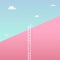 Pass the challenge to reach the goal challenge visual concept with minimalist art design. high giant wall towards the sky and