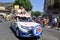 Passage of an E.Leclerc hypermarket advertising car in the Tour de France caravan