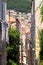 Passage between walls to the old town, the historical part of the city. Between walls of houses, rooftop view. Summer in Croatia,