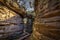 Passage with wooden walkway in stone labyrinth Bledne skaly