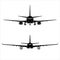 Passanger plane vector silhouettes. Airplane shape. Black color on isolated white background