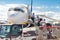 Passangers boarding Ryanair airplane on Treviso airport.