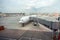 A passenger aircraft from the telescopic gangway.